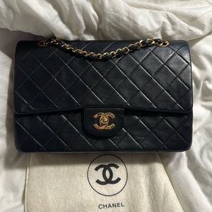 Vintage CHANEL Black Lambskin Medium Classic Flap - 24k Gold Hardware